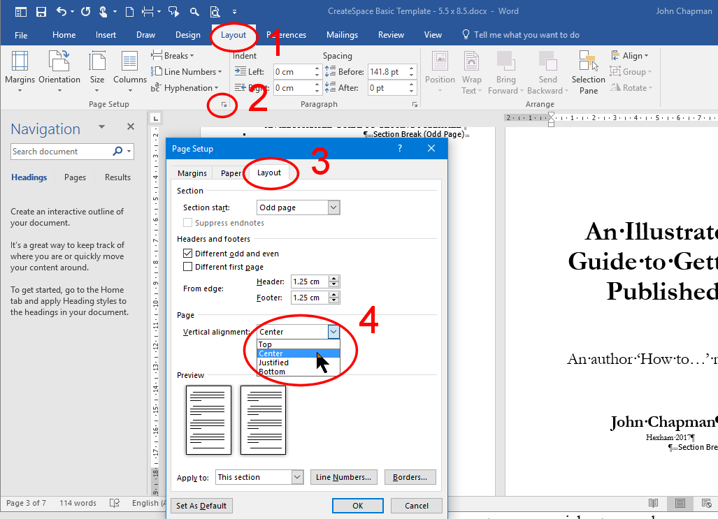 Vertical page alignment in MS Word