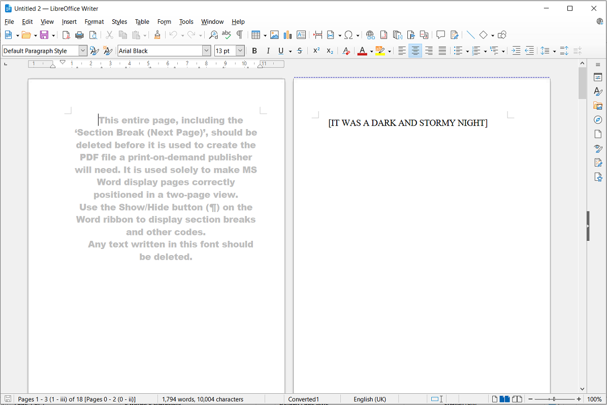 An MS Word template in Libre Writer.