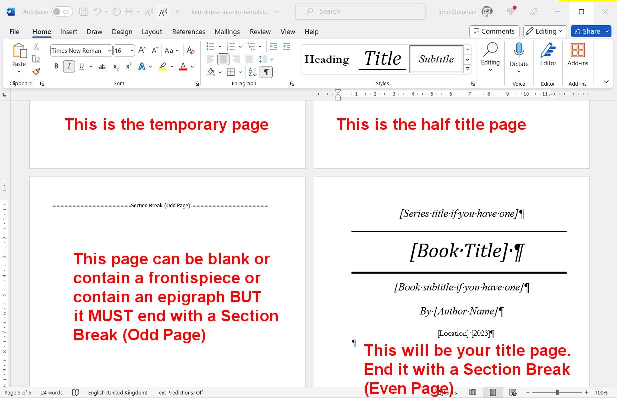 Creating a title page